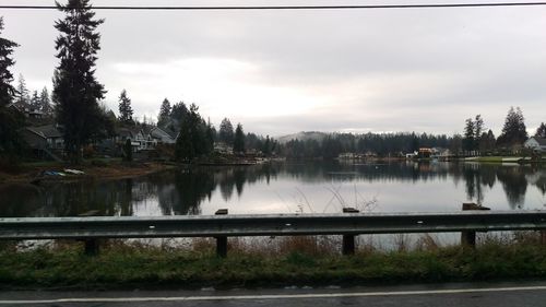 Scenic view of lake against cloudy sky