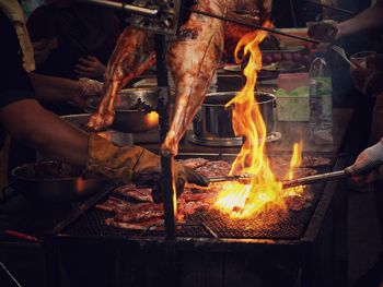 High angle view of people preparing food