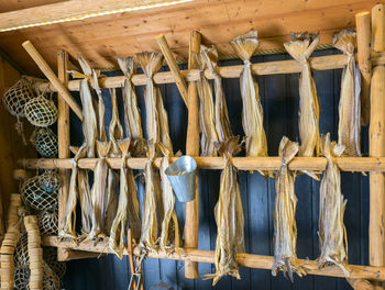 Clothes drying on clothesline at market stall