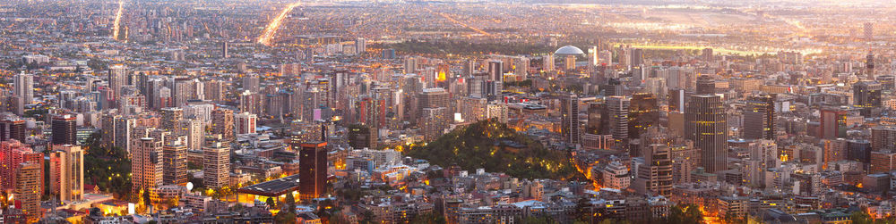 High angle view of modern buildings in city