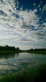 Scenic view of lake against cloudy sky