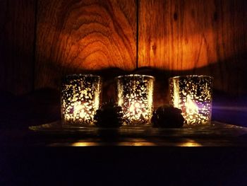 Close-up of illuminated table