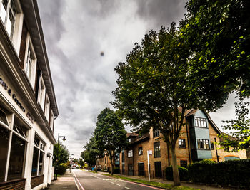 Street amidst houses against sky