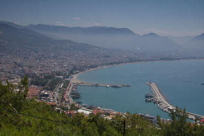 High angle view of city buildings