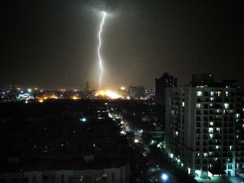 Panoramic view of illuminated city against sky at night