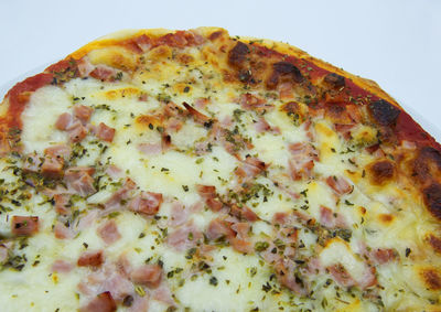 Close-up of pizza against white background