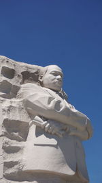 Low angle view of statue against clear blue sky