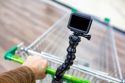 Close-up of man holding camera