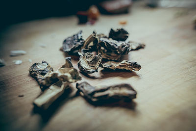 Close-up of necklace on table