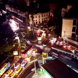 High angle view of illuminated cityscape