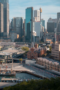 High angle view of buildings against sky in city