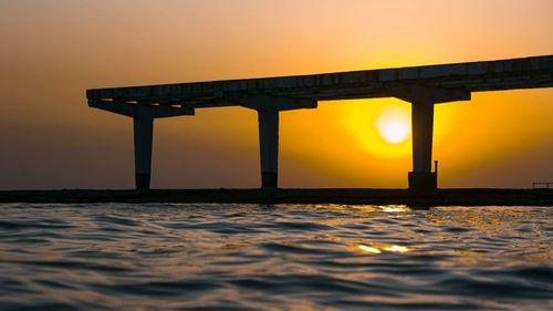 Scenic view of sea against orange sky