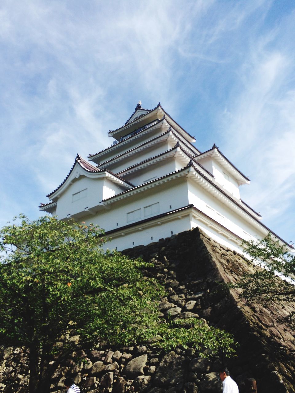 architecture, built structure, building exterior, sky, low angle view, tree, cloud - sky, cloud, steps, temple - building, day, outdoors, place of worship, roof, sunlight, history, religion, no people, spirituality, travel destinations