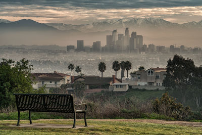 View of city at sunset