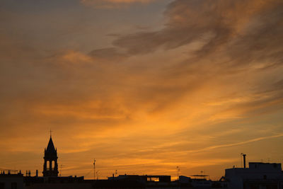 Silhouette of buildings against cloudy sky