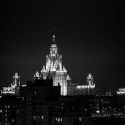 Low angle view of tower at night