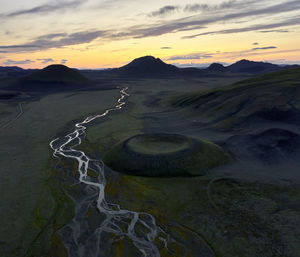 Curvy river in volcanic terrain