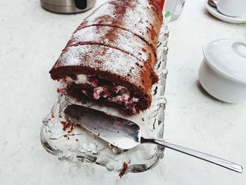 High angle view of cake on table