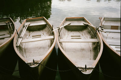 High angle view of boats moored in lake