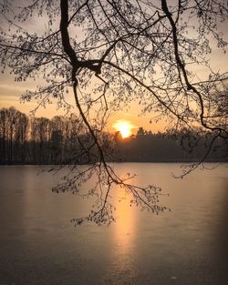 Scenic view of lake against sky during sunset