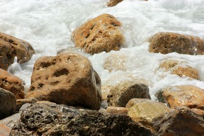 High angle view of rocks on beach