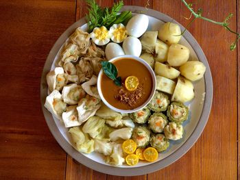 High angle view of food in bowl on table