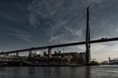 Low angle view of suspension bridge