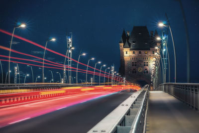 Light trails on road at night