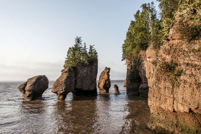 Panoramic view of rocks on sea against sky