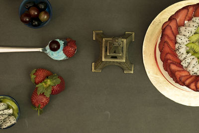 High angle view of breakfast on table