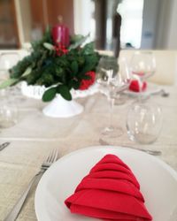 Close-up of dessert served on table