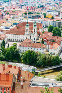 High angle view of buildings in city