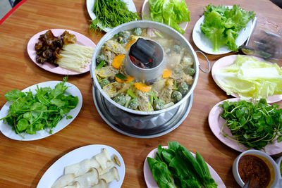 High angle view of food on table