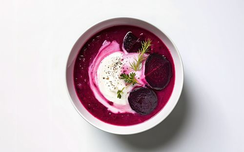 Close-up of food in bowl on white background