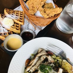 High angle view of food on table