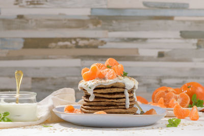 Close-up of dessert on table