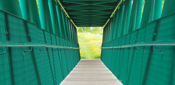 Empty footbridge along plants