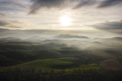 Scenic view of landscape against sky during sunset