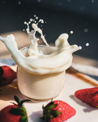 Close-up of drink served on table