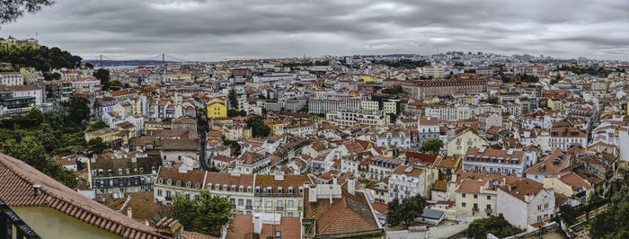 High angle shot of townscape against sky