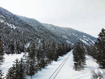 Snow covered land against sky