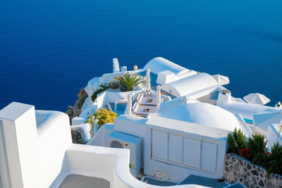 High angle view of swimming pool by sea