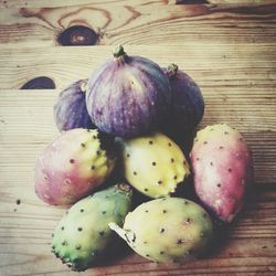 Close-up of fruits on wooden table