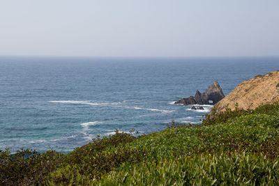 Scenic view of sea against clear sky