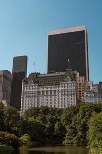 Low angle view of buildings against clear sky