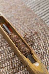 High angle view of piano on rug