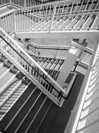 High angle view of illuminated staircase in building