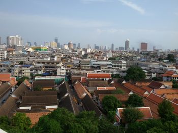 High angle view of cityscape against sky