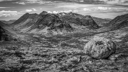 Looking down glencoe from the slopes of beinn a chrulaiste in the scottish highlands