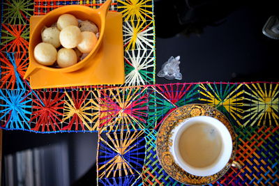 High angle view of breakfast on table